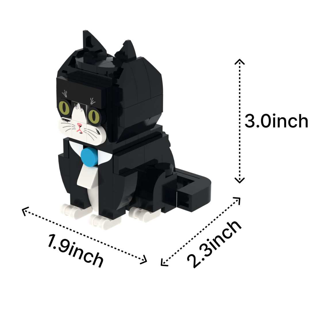 Tuxedo Cat Design 2 cat brick figure, size guide