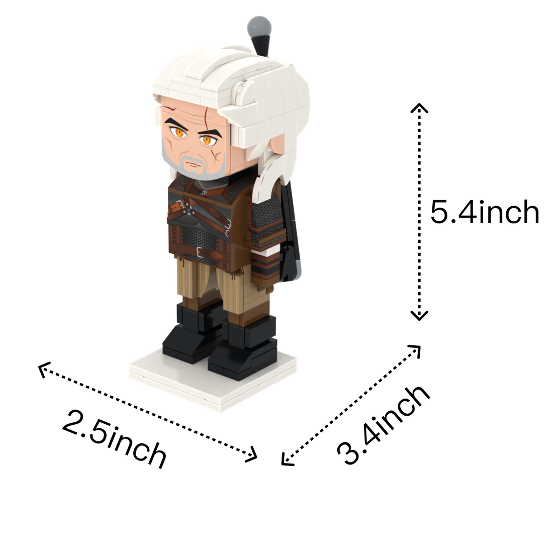 White-Blade Fantasy Hunter custom brick figure, size guide