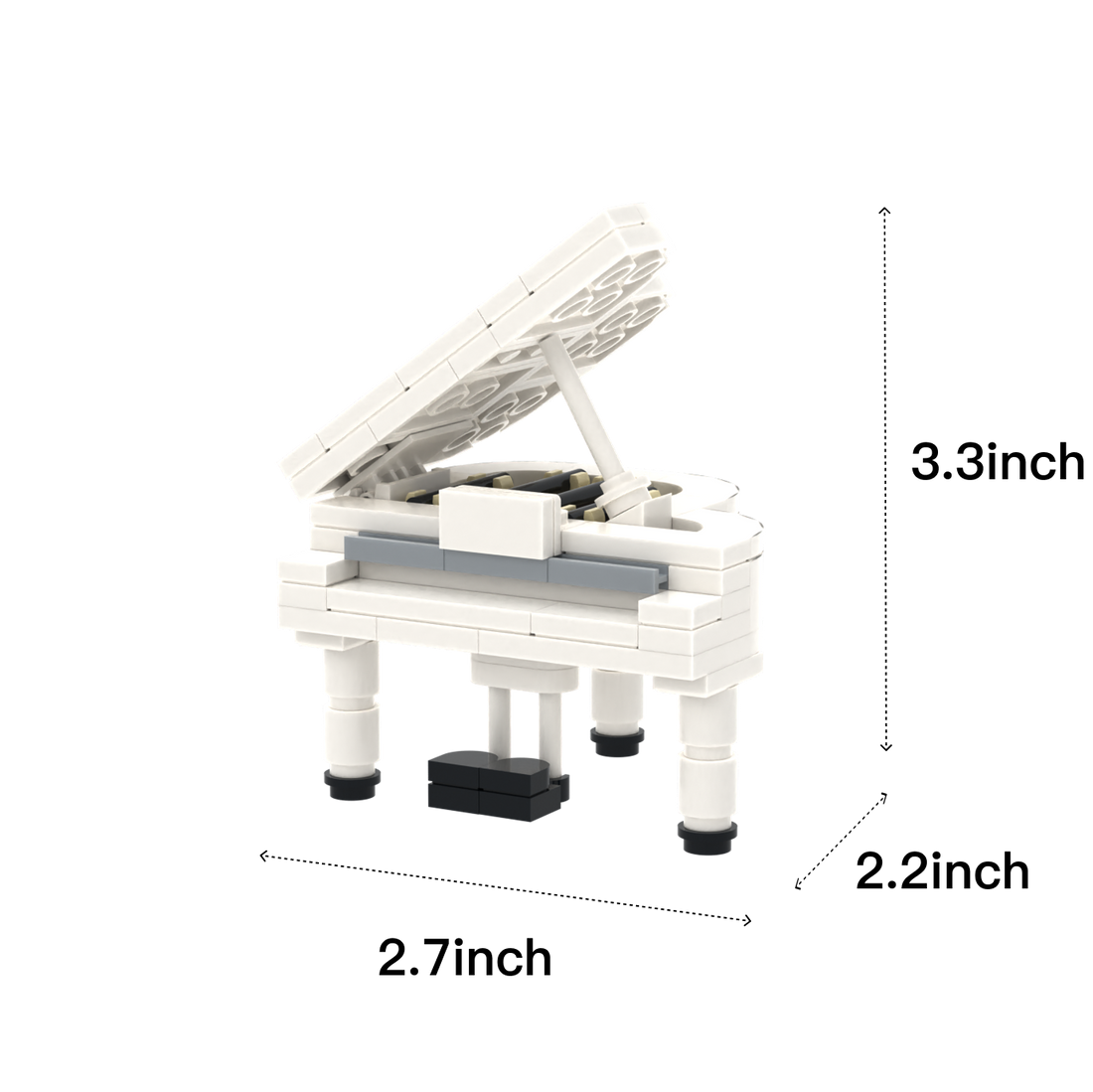 White Grand Piano brick scene accessory, size guide