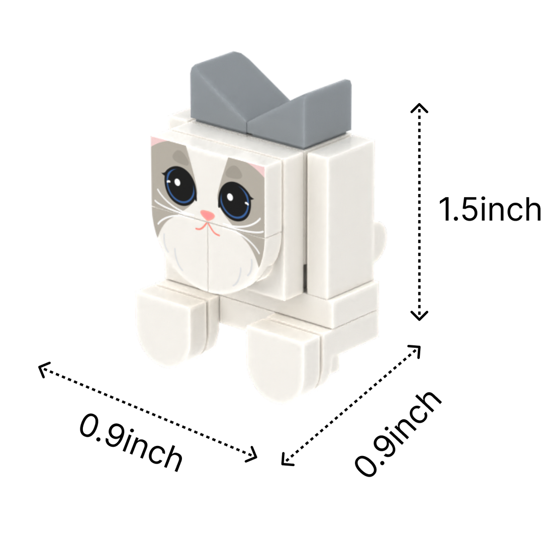 White-Gray Cat brick figure accessory, size guide
