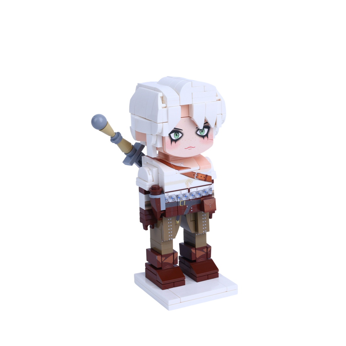 White-Haired Swordsman custom brick figure, left-side view
