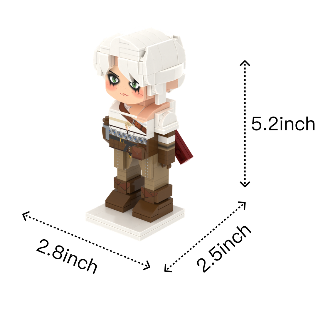 White-Haired Swordsman custom brick figure, size guide