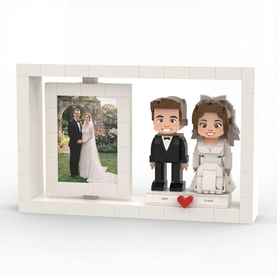 Modern Rotating Wedding Photo Frame Building Set - Personalized Couple Display with Heart Decor Mini U