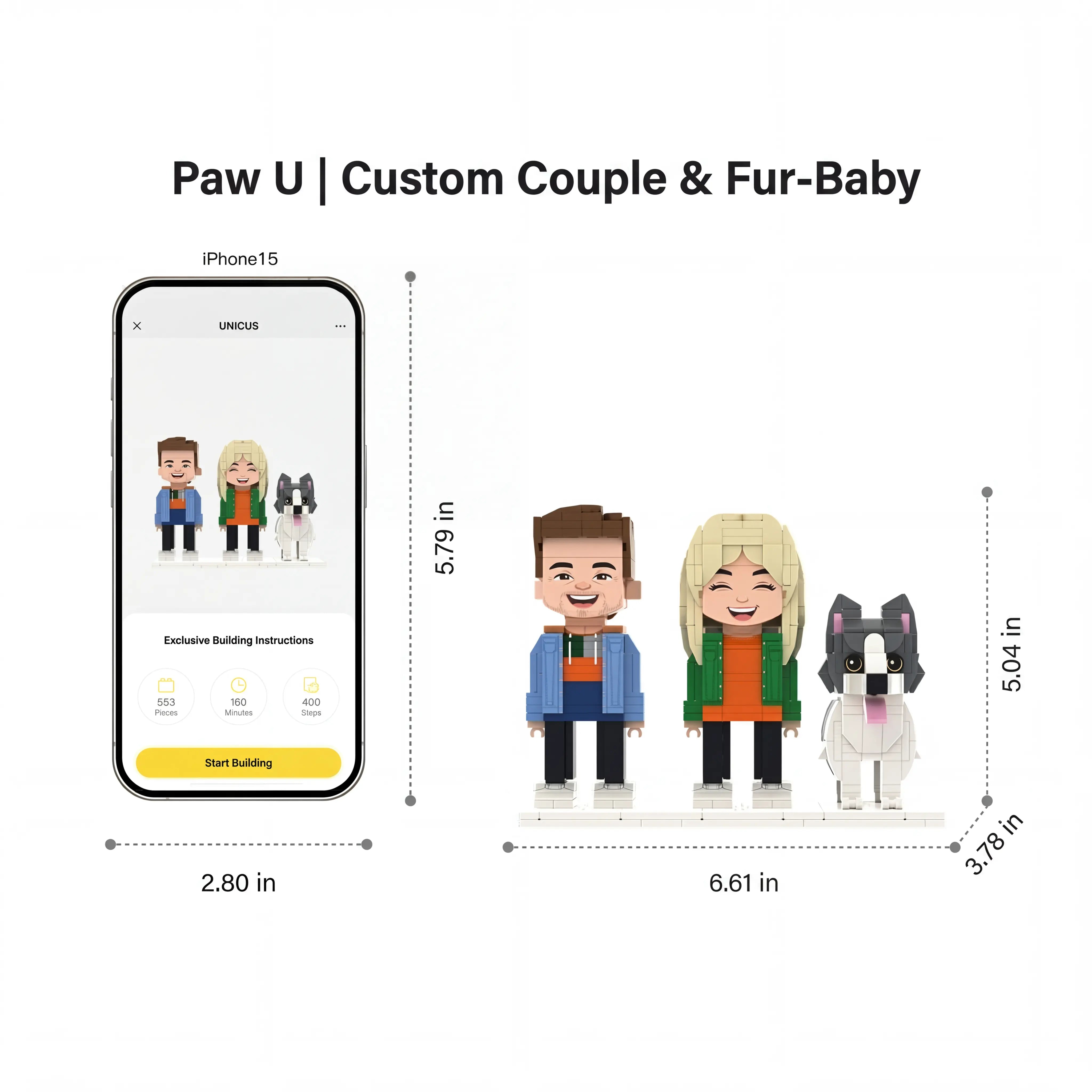 Paw U | Custom Couple & Fur-Baby 3D Brick Figure Family Set Paw U
