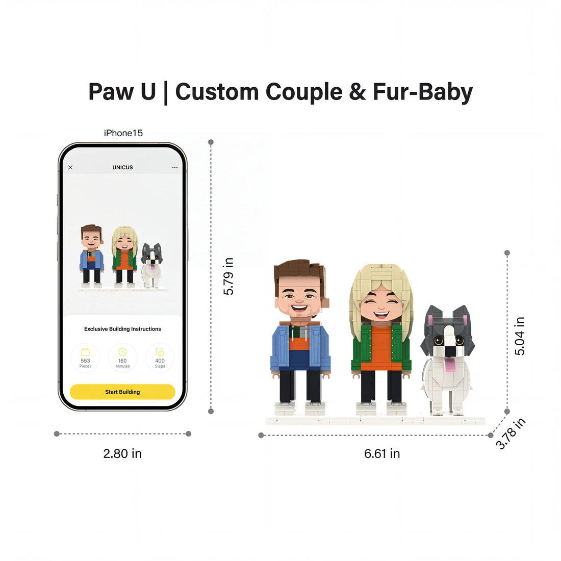 Paw U | Custom Couple & Fur-Baby 3D Brick Figure Family Set Paw U