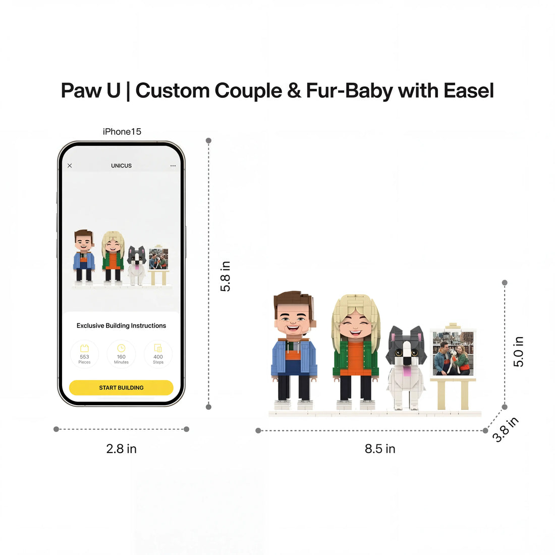 Paw U | Custom Couple & Fur-Baby 3D Brick Figure Family Set Paw U