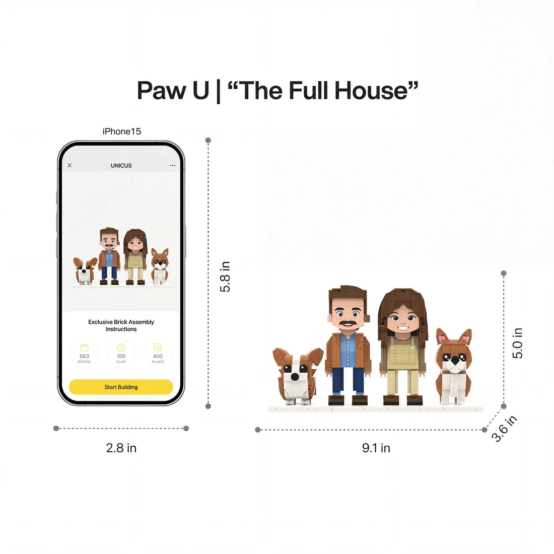 Paw U | "The Full House" Personalized 3D Brick Figure & Photo Display Paw U