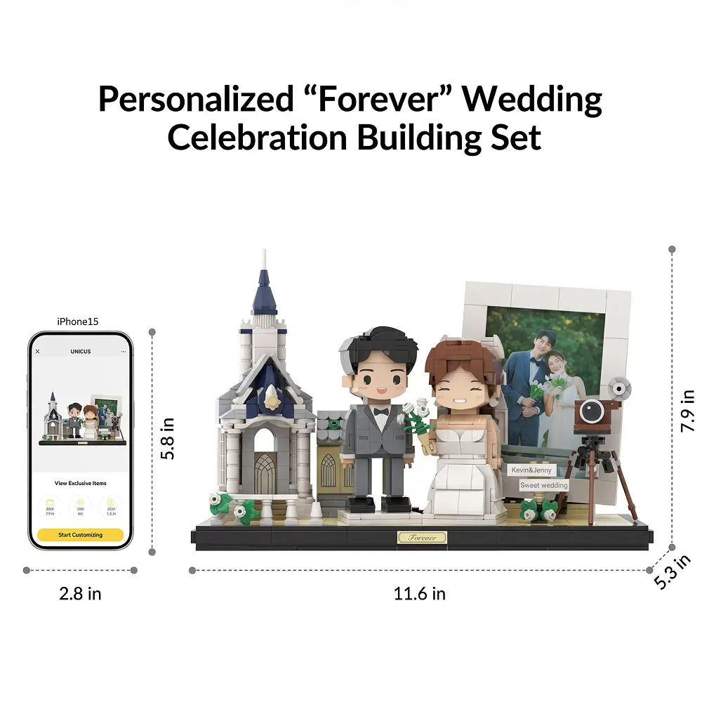 Personalized "Forever" Wedding Celebration Building Set – Custom Couple & Photo Frame Display Mini U