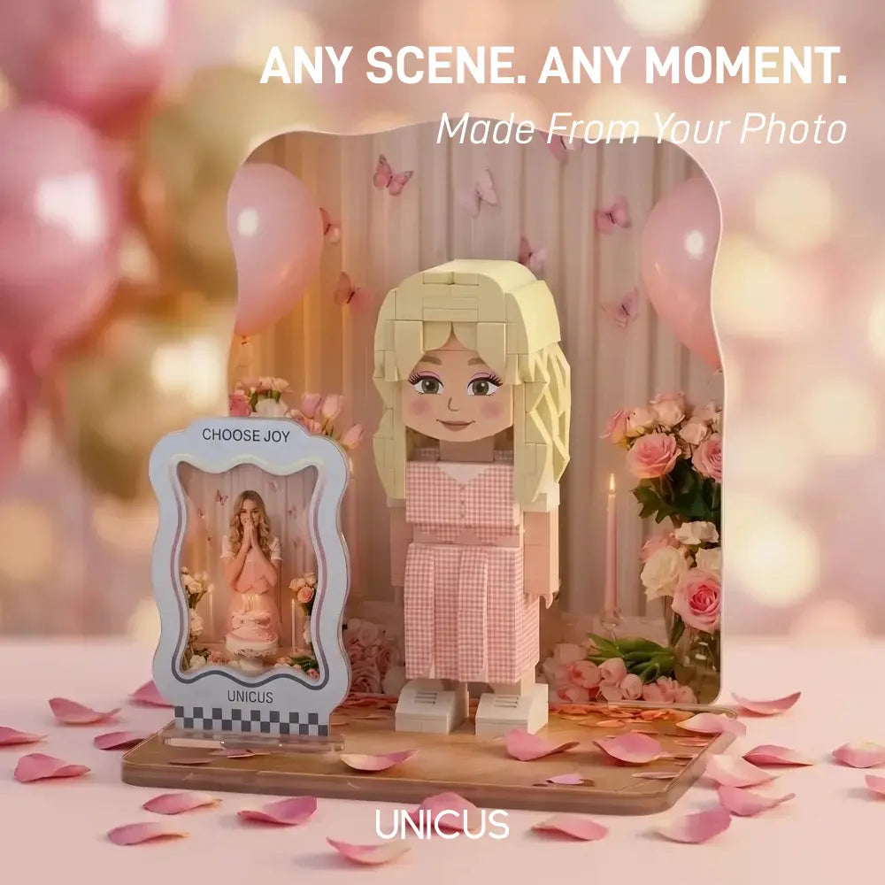 Build Your Scene Custom Brick Figure with Fully Personalized Backdrop and Base