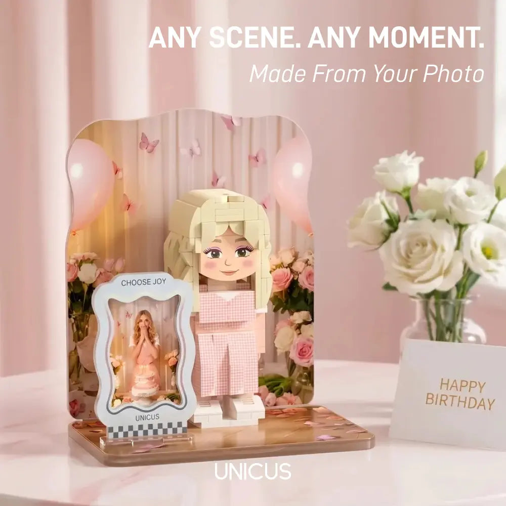 Build Your Scene Custom Brick Figure with Fully Personalized Backdrop and Base
