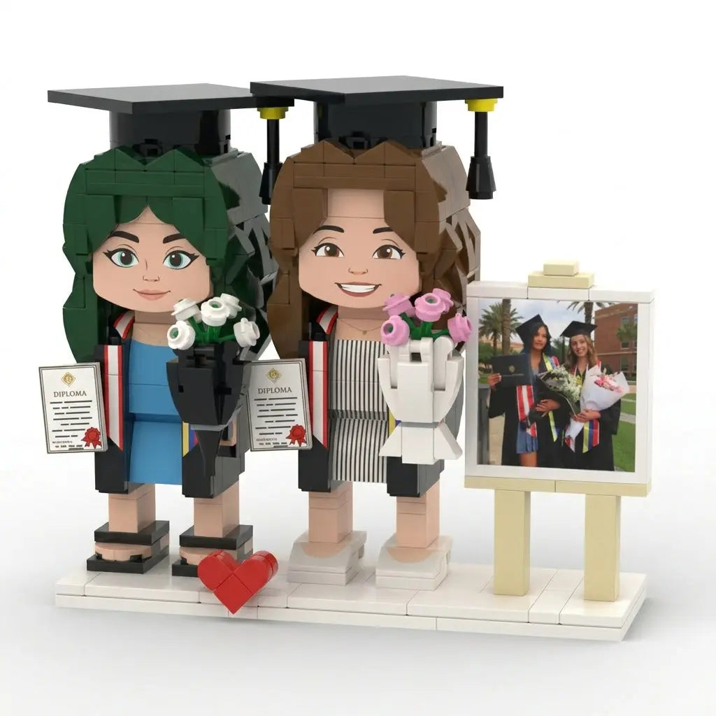 Grad Duo | Personalized 3D Brick Figure Graduation Gift for Best Friends