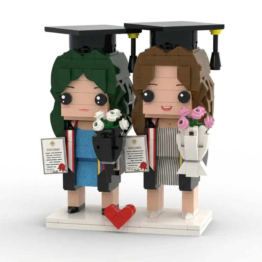 Grad Duo | Personalized 3D Brick Figure Graduation Gift for Best Friends
