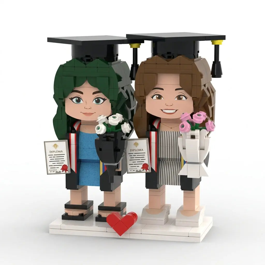 Grad Duo | Personalized 3D Brick Figure Graduation Gift for Best Friends