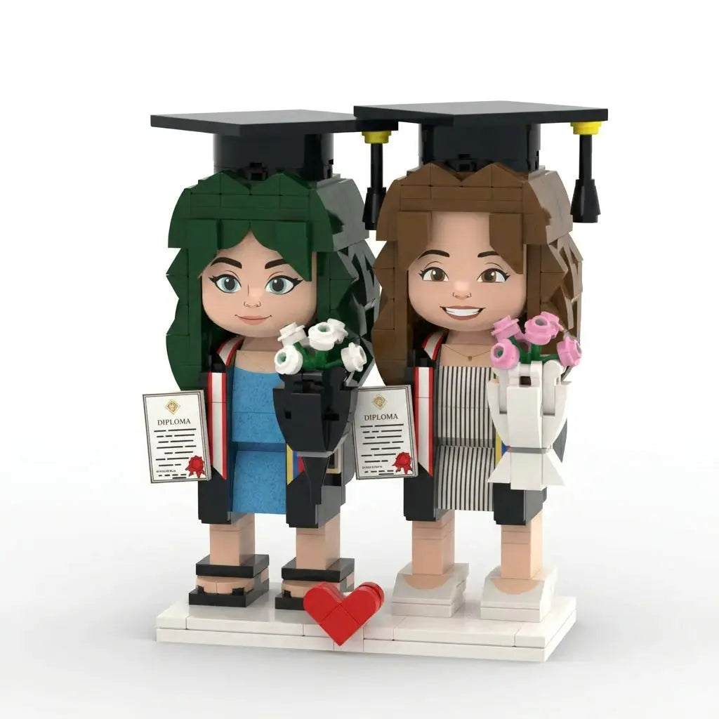 Grad Duo | Personalized 3D Brick Figure Graduation Gift for Best Friends