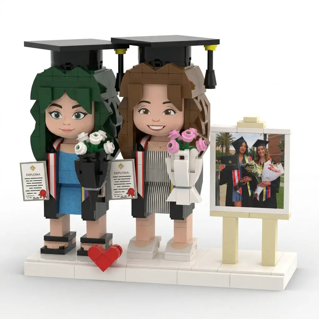 Grad Duo | Personalized 3D Brick Figure Graduation Gift for Best Friends