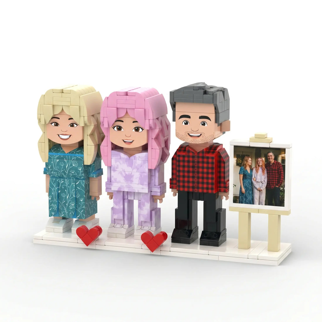 Family Trio with Dad | Personalized Father's Day 3D Brick Figure Set & Custom Photo