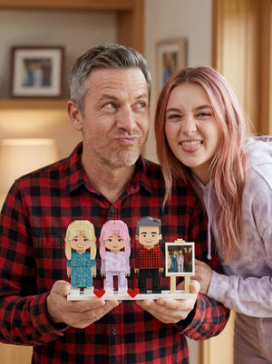 Family Trio with Dad | Personalized Father's Day 3D Brick Figure Set & Custom Photo
