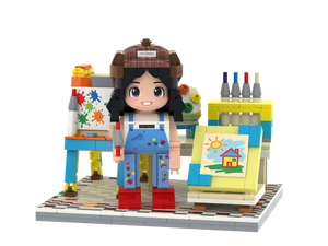 Little Art Studio kids artist brick figure set with easel paintings and colorful art supplies