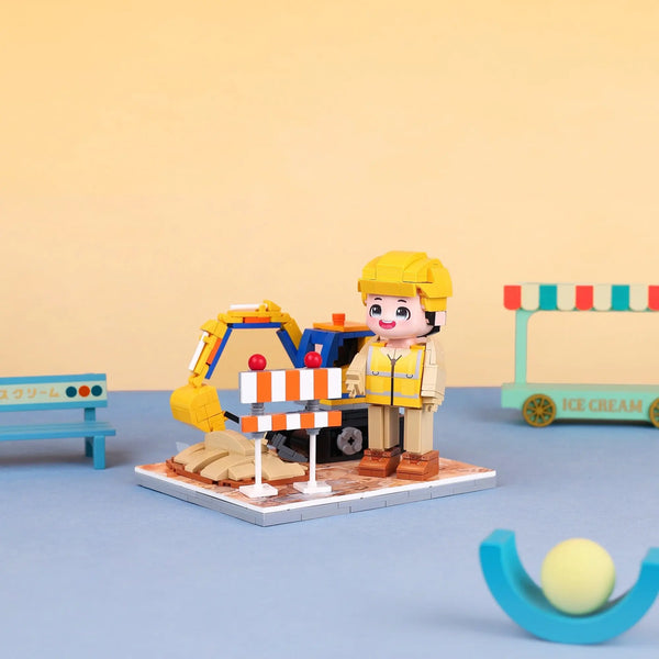 Little City Builder kids construction brick building set in a colorful playroom scene
