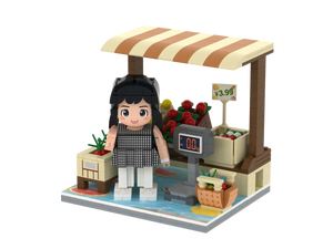 Little Farmers Market kids fruit stand brick set with produce crates basket and digital scale