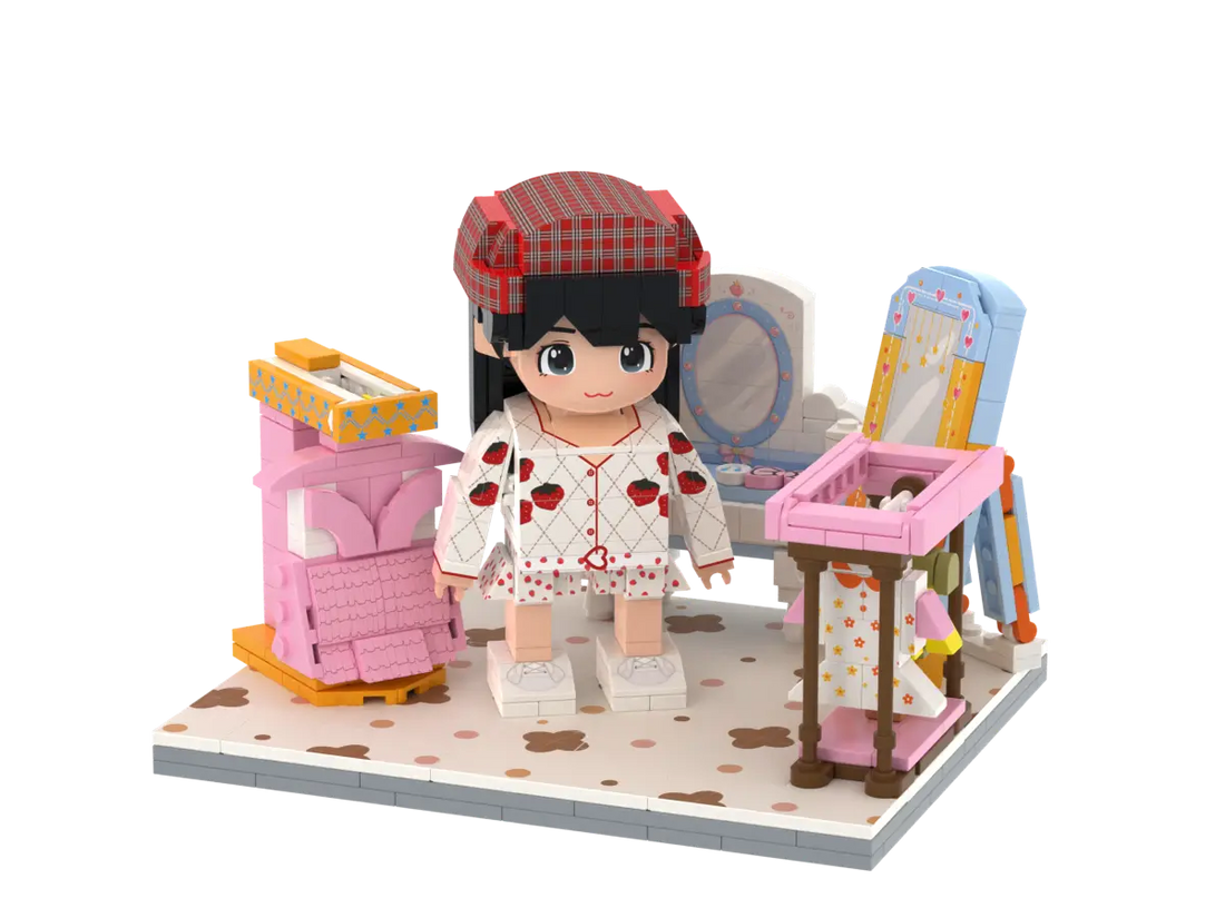 Little Fashion Stylist kids dress-up room brick set with mirrors dress rack and vanity