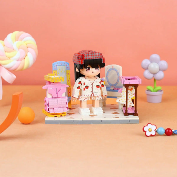 Little Fashion Stylist kids dress up room brick set in a colorful boutique scene