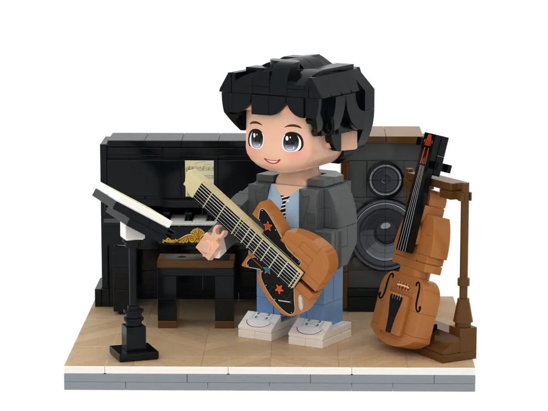 Little Musician Studio kids instrument brick set with guitarist piano cello speakers and music stand