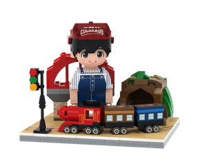 Little Railway Engineer kids train brick figure set with locomotive tunnel bridge and signal light