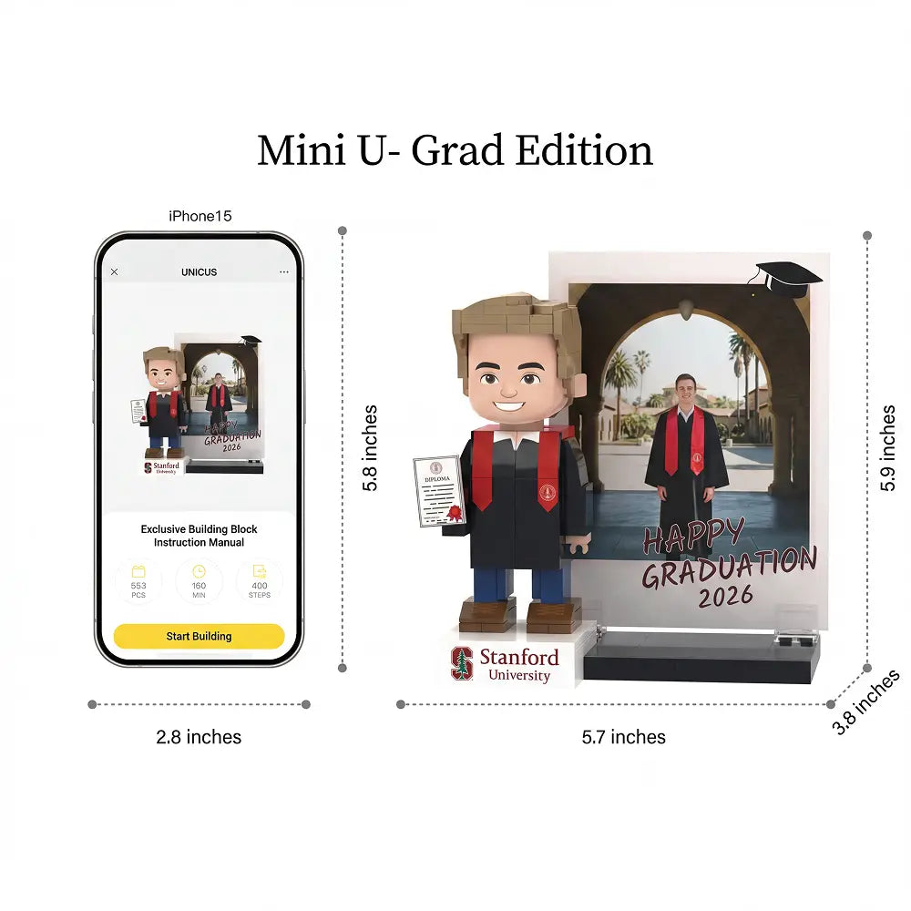 Graduation Edition | Custom 3D Brick Figure with Spotlight Photo Backdrop