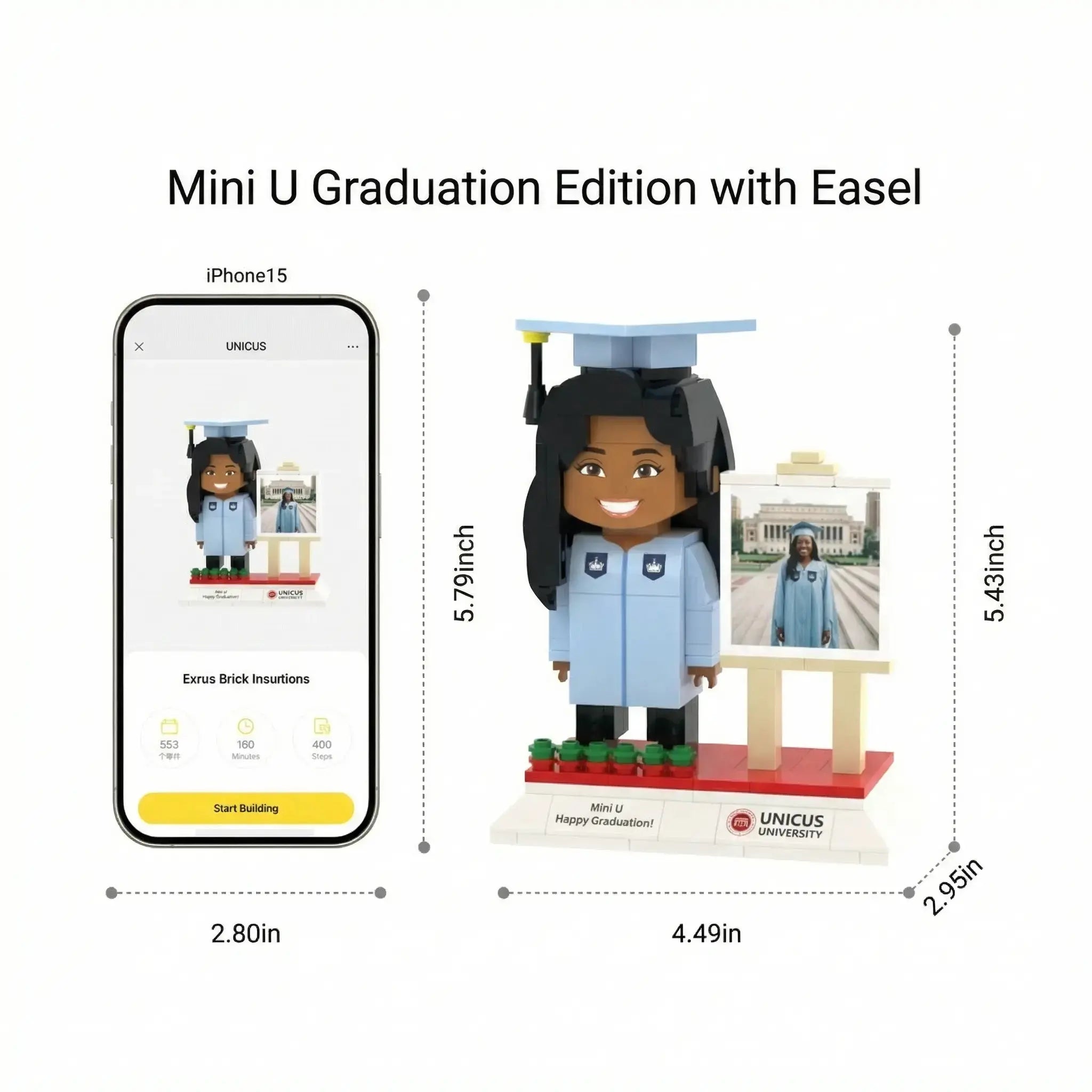 Mini U Graduation Edition | Personalized 3D Brick Figure with Photo Easel Mini U