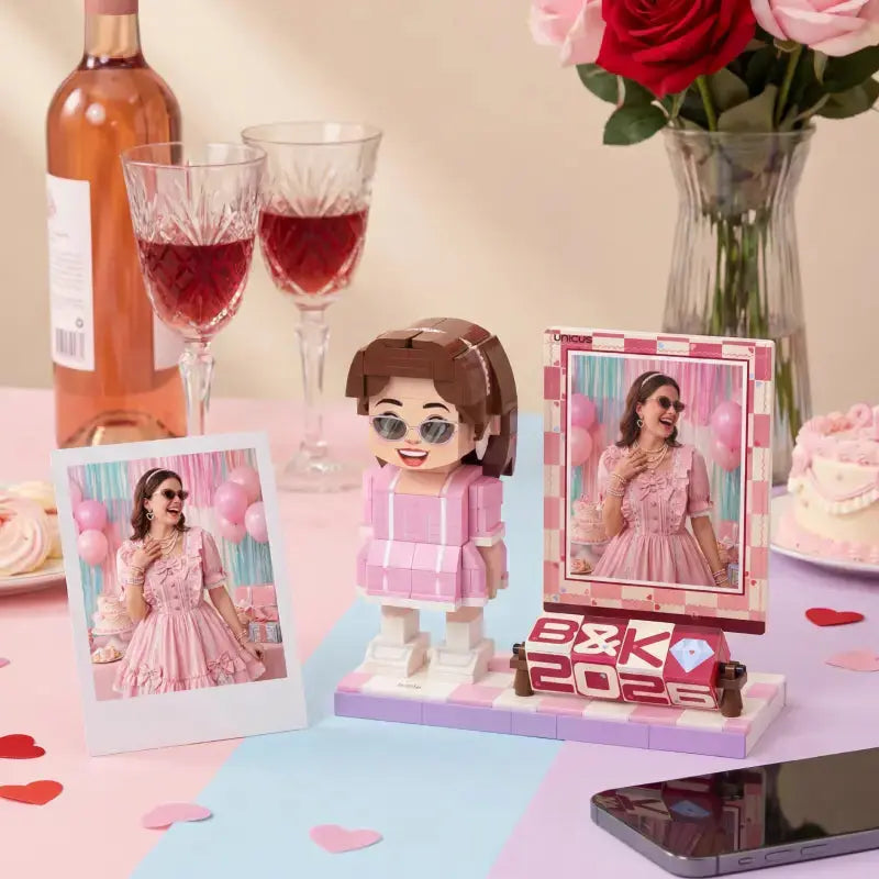 Mini U Love In Motion | Custom 3D Brick Figure Acrylic Photo Frame with Rotating Message Base Mini U