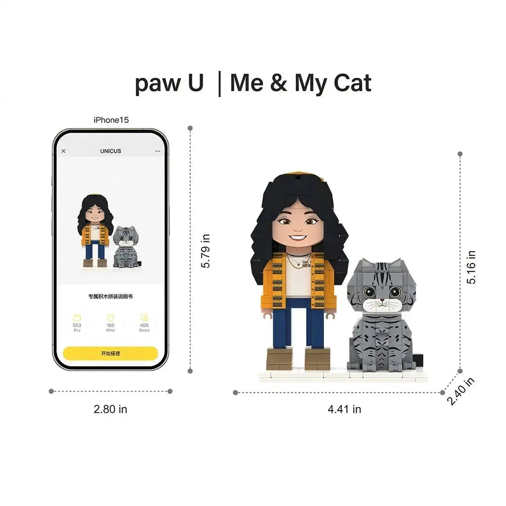 Paw U 'Mini Us' | Personalized 3D Human & Cat Brick Figure Set Paw U