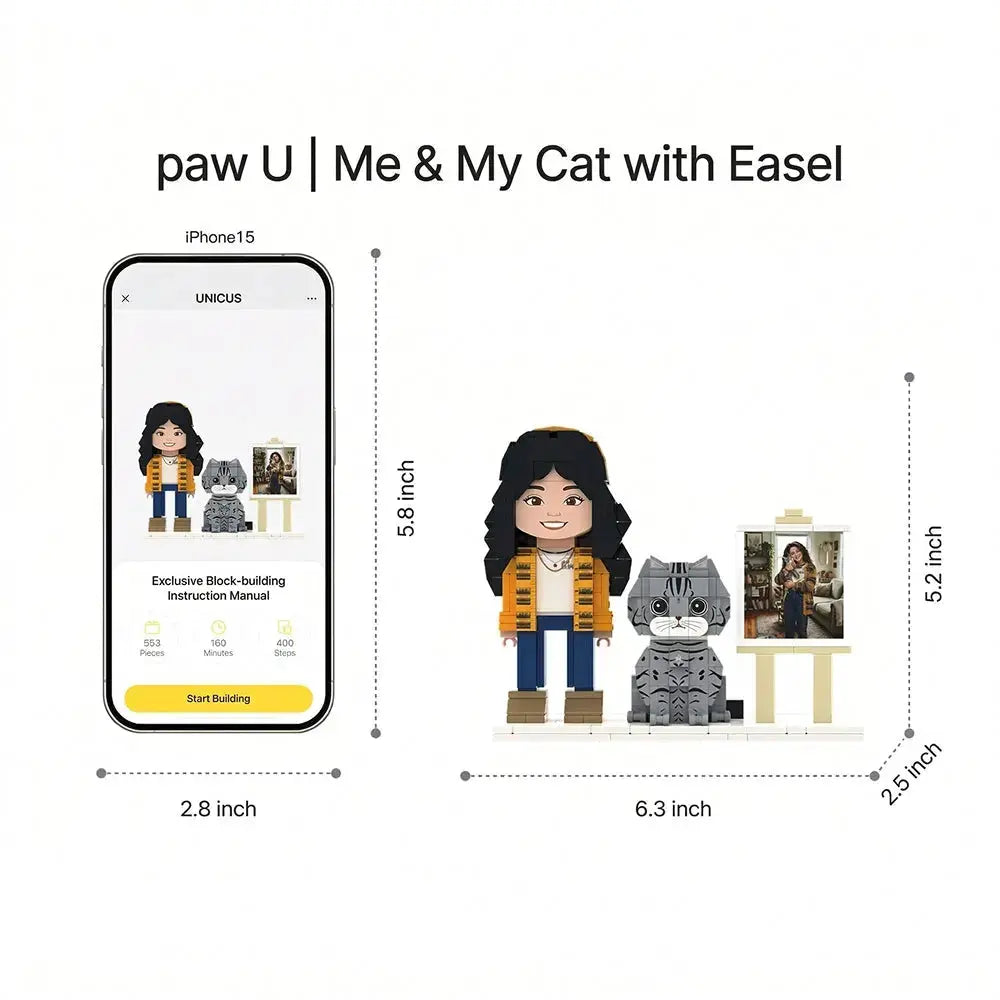 Paw U 'Mini Us' | Personalized 3D Human & Cat Brick Figure Set Paw U