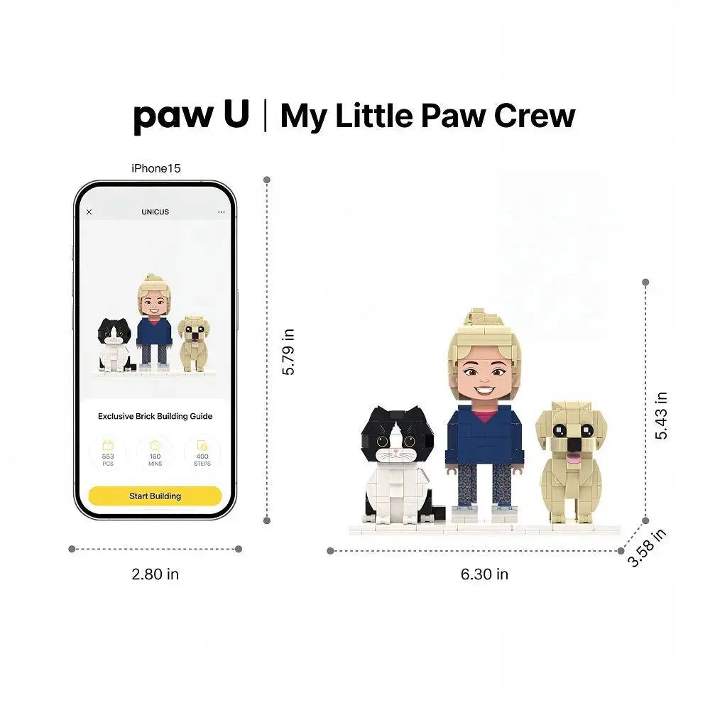 Paw U 'My Pet Trio' | Personalized Human & Fur Babies Brick Figure Set Paw U