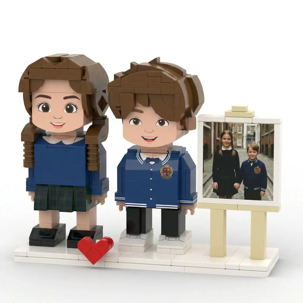 School Days Duo | Personalized 3D Brick Figure Siblings Set with Photo