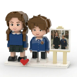 School Days Duo | Personalized 3D Brick Figure Siblings Set with Photo