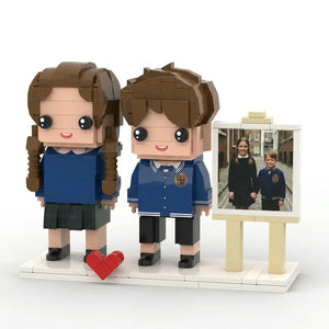 School Days Duo | Personalized 3D Brick Figure Siblings Set with Photo