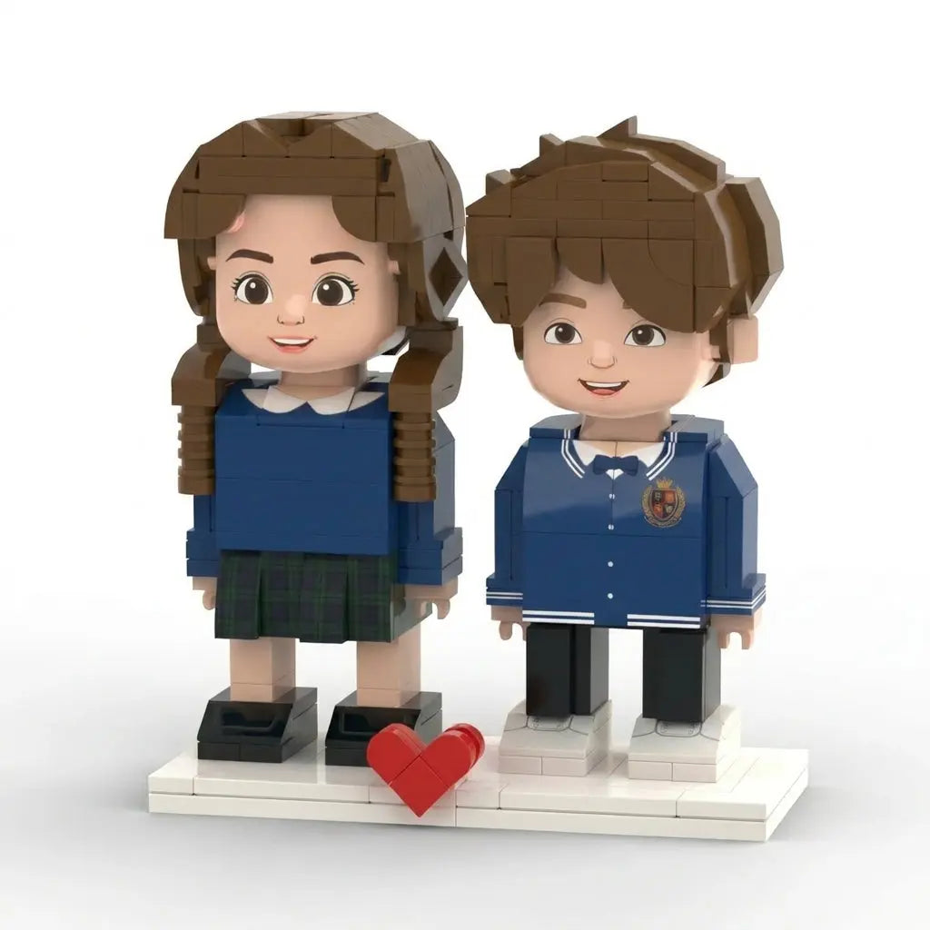 School Days Duo | Personalized 3D Brick Figure Siblings Set with Photo