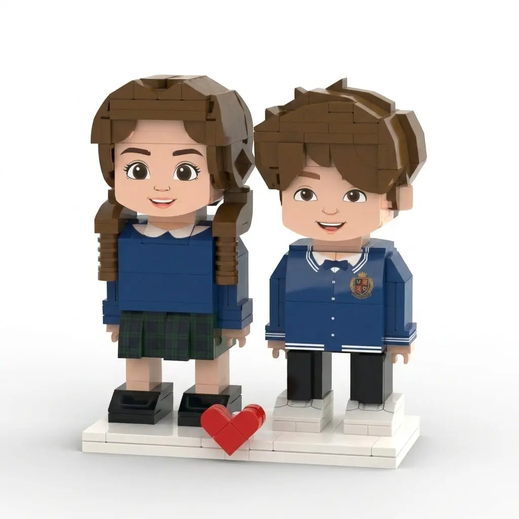 School Days Duo | Personalized 3D Brick Figure Siblings Set with Photo