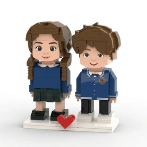 School Days Duo | Personalized 3D Brick Figure Siblings Set with Photo