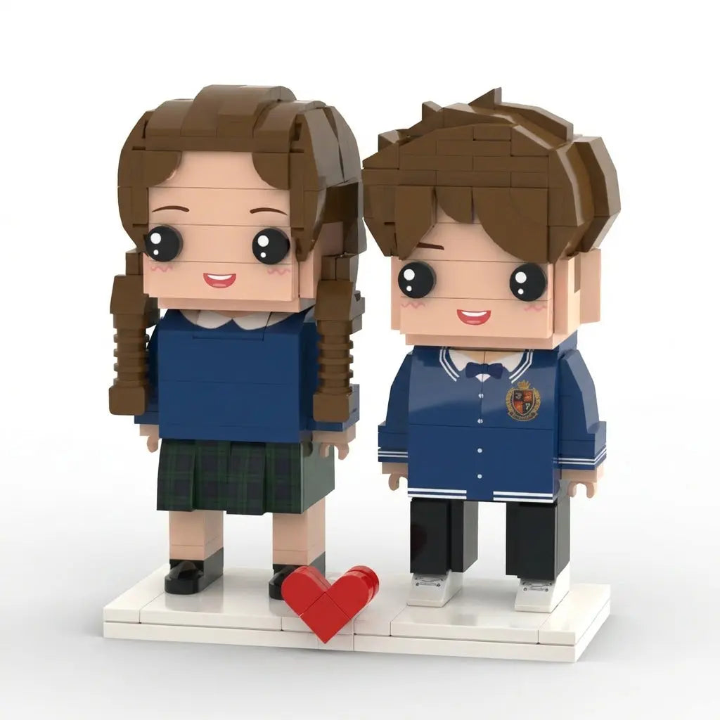 School Days Duo | Personalized 3D Brick Figure Siblings Set with Photo