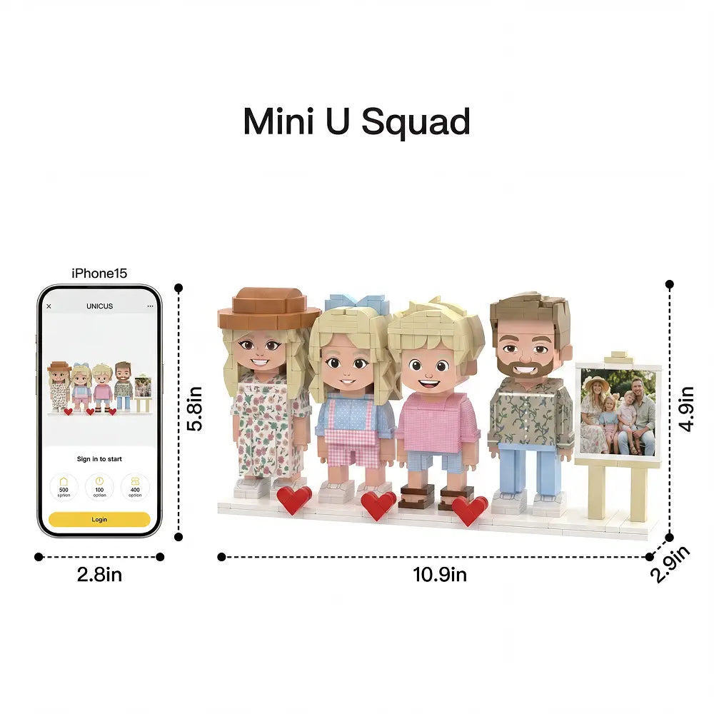 Squad | Personalized Family Gift & Custom 4-Person 3D Brick Figure