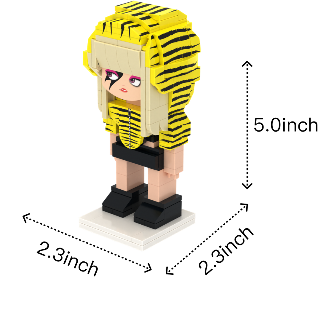 Avant-Garde Pop Performer custom brick figure, size guide