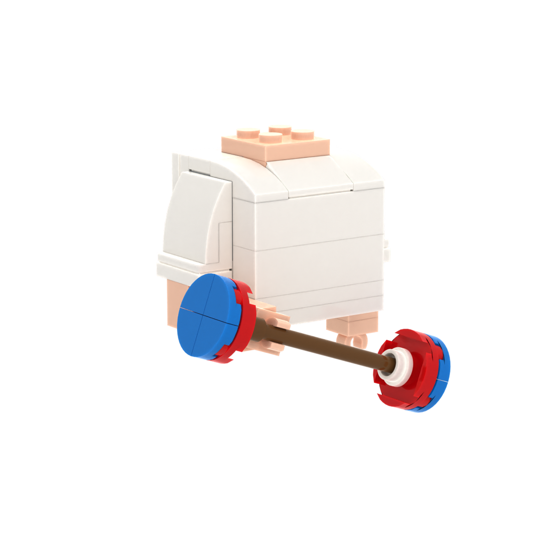 Barbell brick figure accessory, left-side view