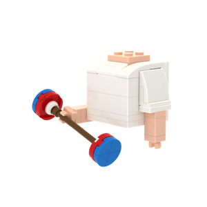 Barbell brick figure accessory, right-side view