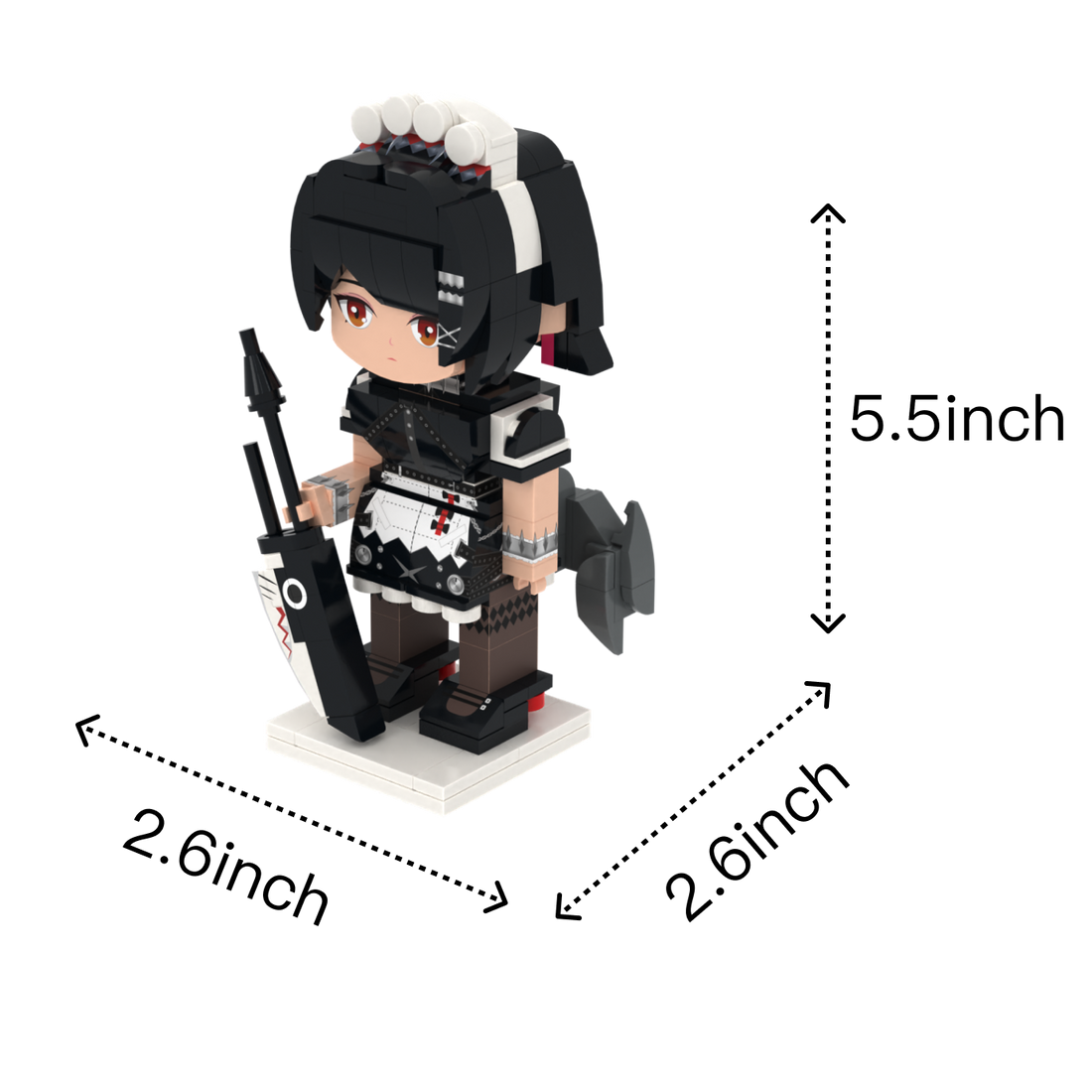 Battle Maid custom brick figure, size guide