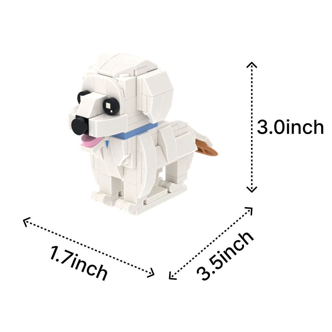 Bichon Frise dog brick figure, size guide