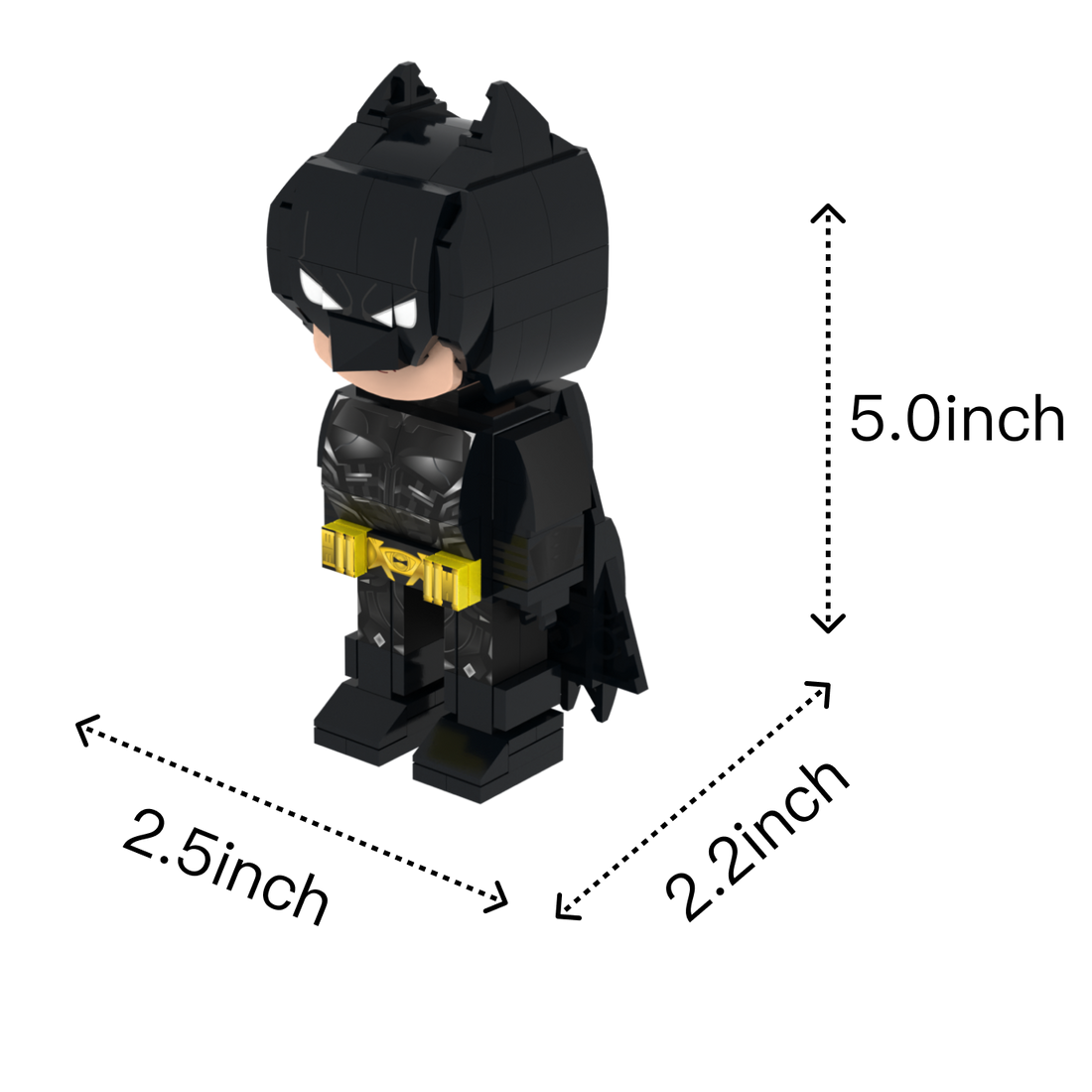 Black-Caped Night Vigilante custom brick figure, size guide
