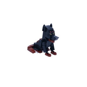 Black Doberman dog brick figure, left-side view