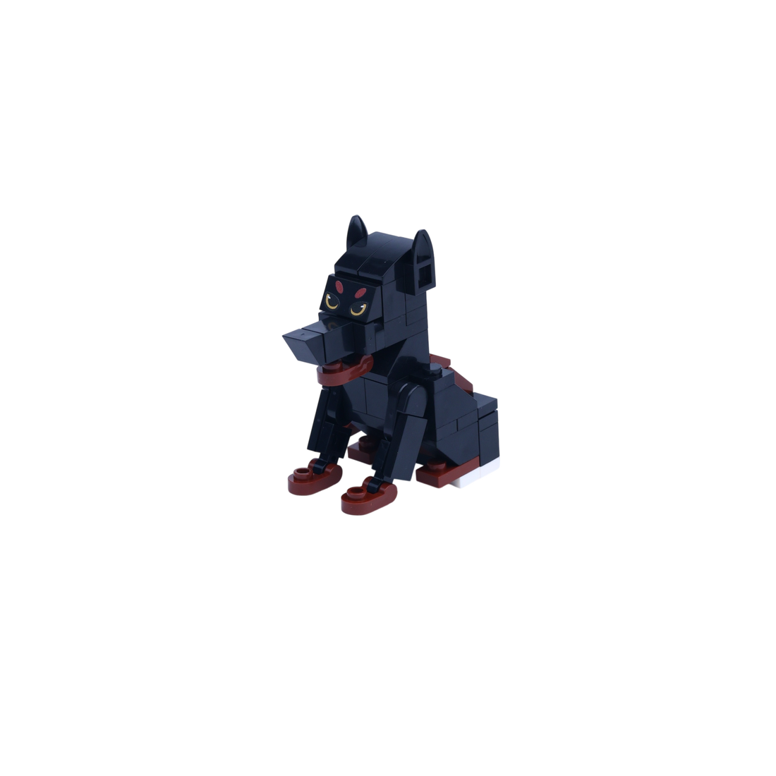 Black Doberman dog brick figure, right-side view